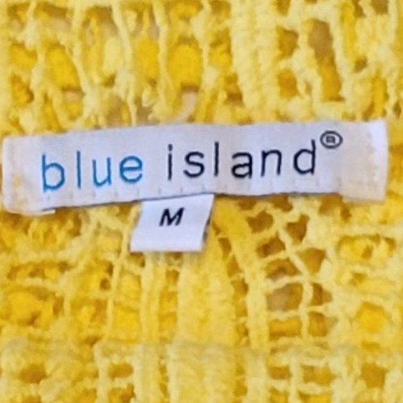 ❣️HP❣️ Blue Island women's yellow crochet fringe swim cover up size: M - Picture 3 of 5